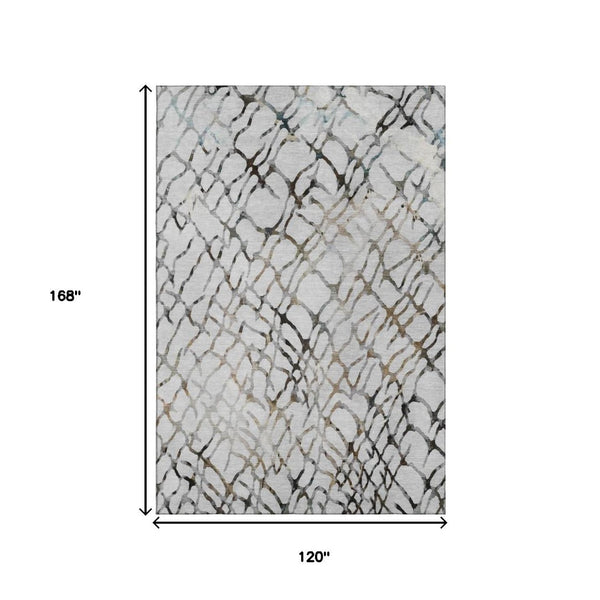 HomeRoots 10' X 14' Silver Gray & Brown Abstract Area Rug – Washable, UV Protected, Stain-Resistant Design! 651130