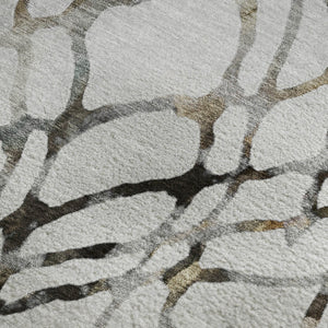 HomeRoots 10' X 14' Silver Gray & Brown Abstract Area Rug – Washable, UV Protected, Stain-Resistant Design! 651130