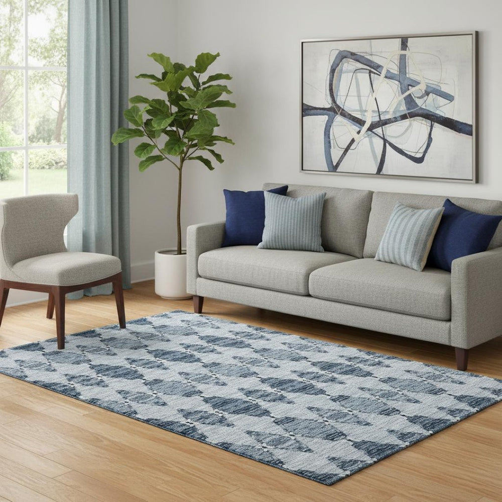 HomeRoots 5' X 8' Blue and Ivory Moroccan Area Rug - Durable, Washable, UV-Resistant for Stylish Living Spaces 651132