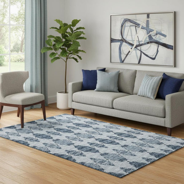 HomeRoots 5' X 8' Blue and Ivory Moroccan Area Rug - Durable, Washable, UV-Resistant for Stylish Living Spaces 651132