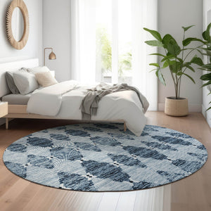 HomeRoots 8' Blue And Ivory Moroccan Round Rug - Washable, UV Protected, Stain Resistant for Busy Homes 651133