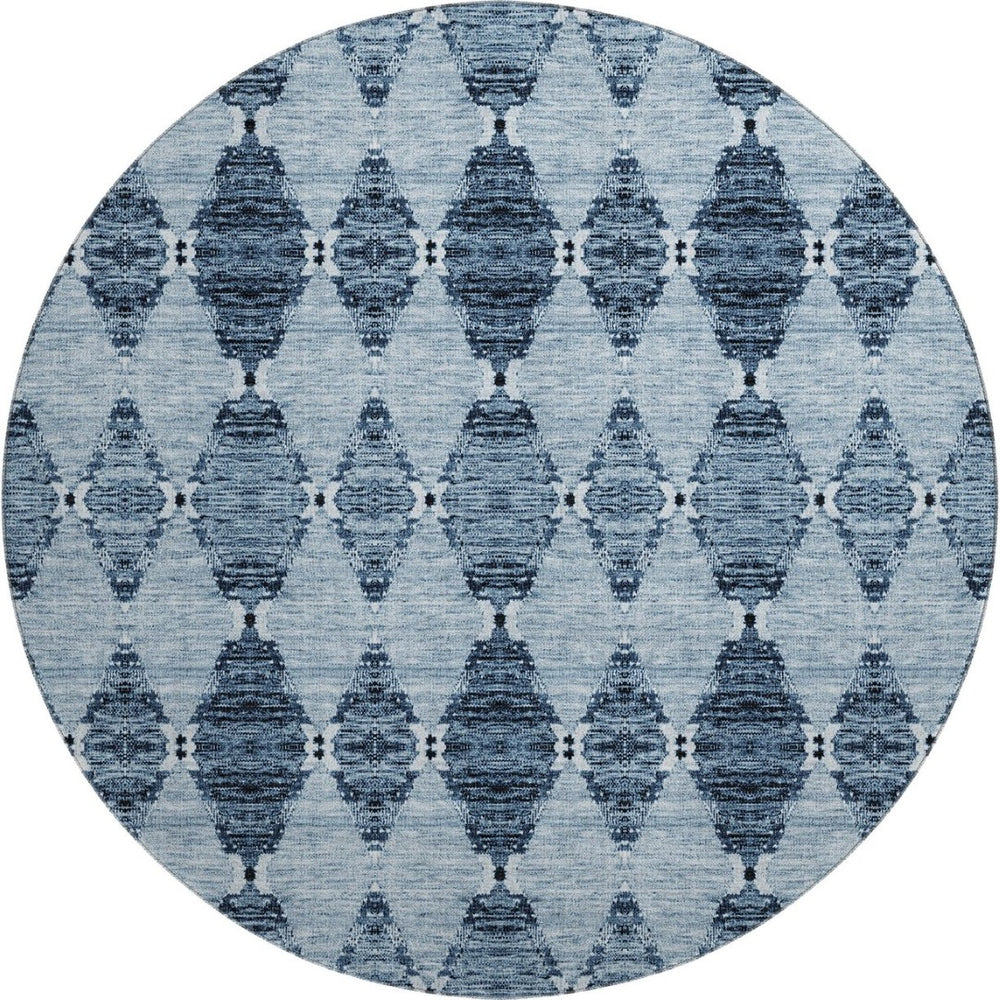 HomeRoots 8' Blue And Ivory Moroccan Round Rug - Washable, UV Protected, Stain Resistant for Busy Homes 651133