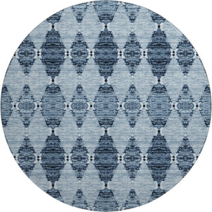 HomeRoots 8' Blue And Ivory Moroccan Round Rug - Washable, UV Protected, Stain Resistant for Busy Homes 651133