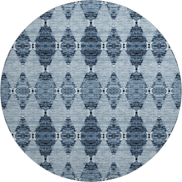 HomeRoots 8' Blue And Ivory Moroccan Round Rug - Washable, UV Protected, Stain Resistant for Busy Homes 651133
