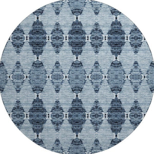 HomeRoots 8' Blue And Ivory Moroccan Round Rug - Washable, UV Protected, Stain Resistant for Busy Homes 651133