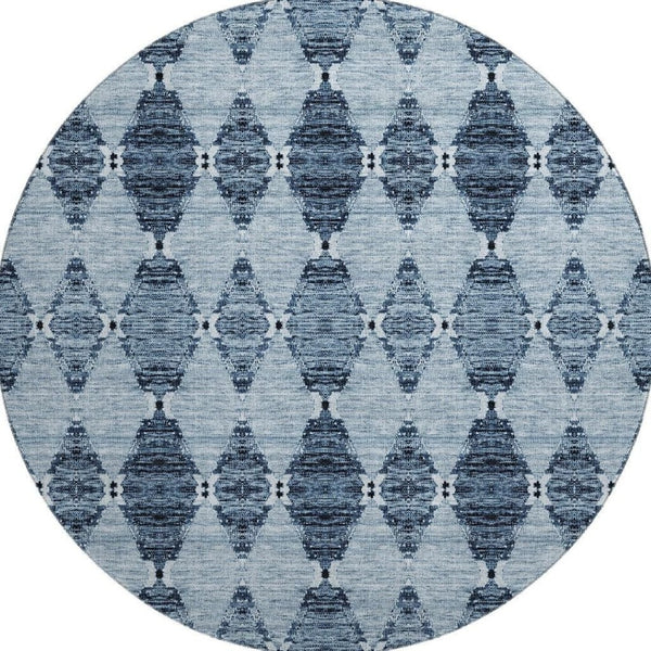 HomeRoots 8' Blue And Ivory Moroccan Round Rug - Washable, UV Protected, Stain Resistant for Busy Homes 651133