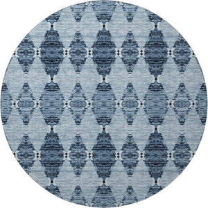HomeRoots 8' Blue And Ivory Moroccan Round Rug - Washable, UV Protected, Stain Resistant for Busy Homes 651133