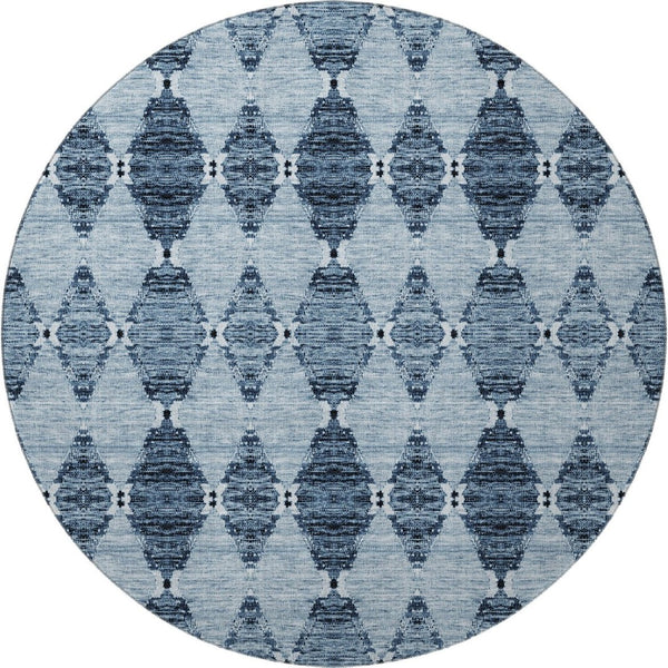 HomeRoots 8' Blue And Ivory Moroccan Round Rug - Washable, UV Protected, Stain Resistant for Busy Homes 651133