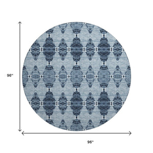 HomeRoots 8' Blue And Ivory Moroccan Round Rug - Washable, UV Protected, Stain Resistant for Busy Homes 651133