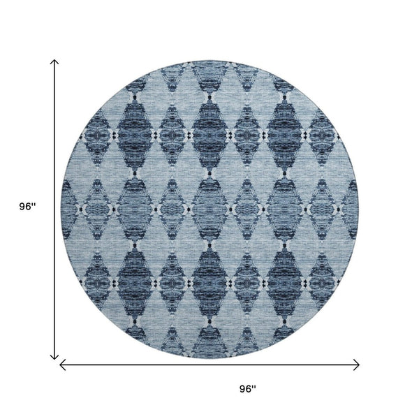 HomeRoots 8' Blue And Ivory Moroccan Round Rug - Washable, UV Protected, Stain Resistant for Busy Homes 651133