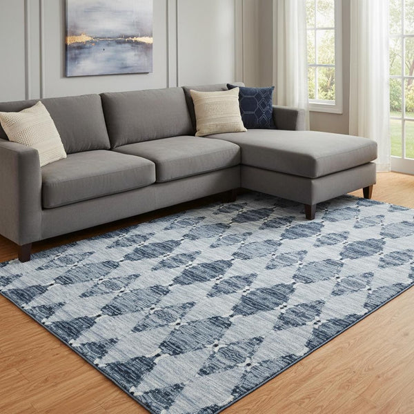 HomeRoots 8' X 10' Blue And Ivory Moroccan Area Rug – Soft, Durable, Stain-Resistant with UV Protection! 651134