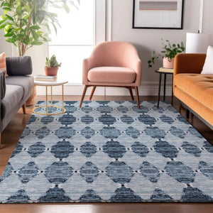 HomeRoots 9' X 12' Blue and Ivory Moroccan Area Rug - Washable, Stain-Resistant, UV Protected for Style & Durability! 651135