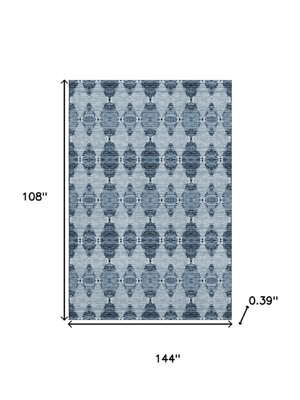 HomeRoots 9' X 12' Blue and Ivory Moroccan Area Rug - Washable, Stain-Resistant, UV Protected for Style & Durability! 651135