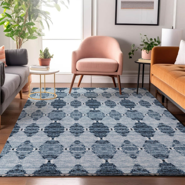 HomeRoots 10' Blue and Ivory Moroccan Area Rug - Washable, UV Protected, Stain Resistant for Busy Homes 651136