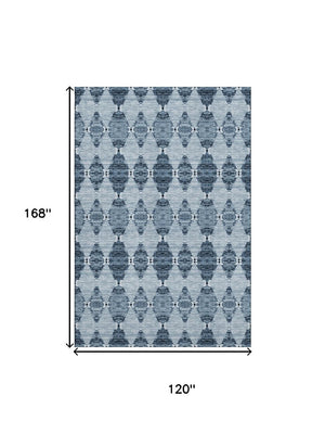 HomeRoots 10' Blue and Ivory Moroccan Area Rug - Washable, UV Protected, Stain Resistant for Busy Homes 651136