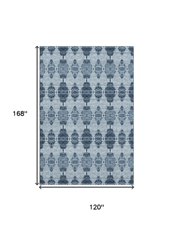 HomeRoots 10' Blue and Ivory Moroccan Area Rug - Washable, UV Protected, Stain Resistant for Busy Homes 651136