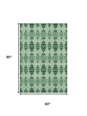 HomeRoots 5' X 8' Moroccan-Inspired Washable Area Rug in Emerald & Ivory – Stylish, Durable, UV Protected Design 651138