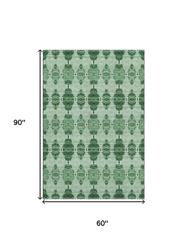 HomeRoots 5' X 8' Moroccan-Inspired Washable Area Rug in Emerald & Ivory – Stylish, Durable, UV Protected Design 651138