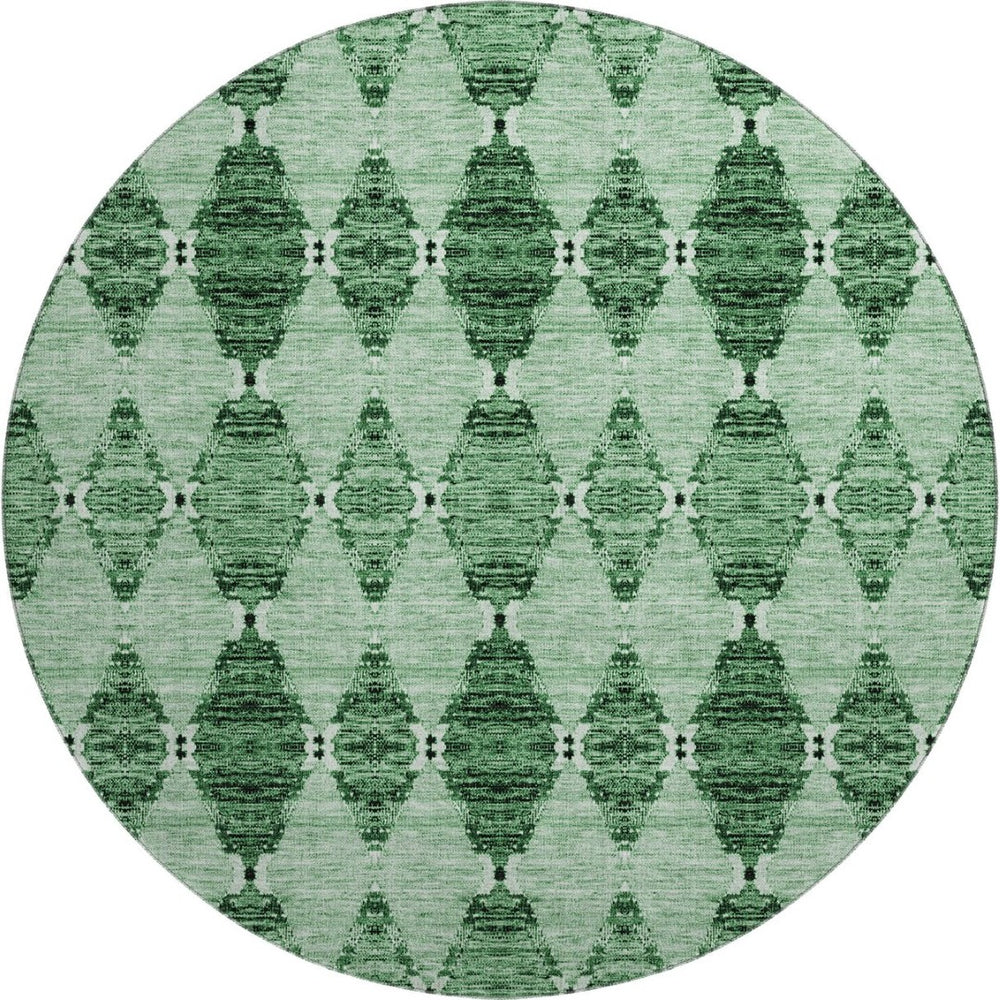 HomeRoots 8' Emerald and Ivory Moroccan Round Rug - Washable, UV Protected, Stain Resistant for Family Spaces 651139