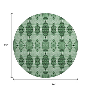 HomeRoots 8' Emerald and Ivory Moroccan Round Rug - Washable, UV Protected, Stain Resistant for Family Spaces 651139