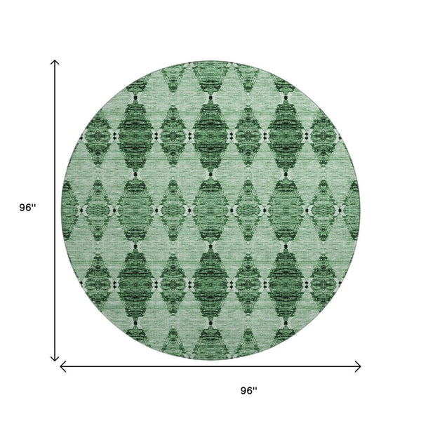 HomeRoots 8' Emerald and Ivory Moroccan Round Rug - Washable, UV Protected, Stain Resistant for Family Spaces 651139
