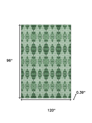 HomeRoots 8' X 10' Moroccan-Inspired Emerald & Ivory Area Rug - Washable, Stain Resistant, UV Protected Design 651140