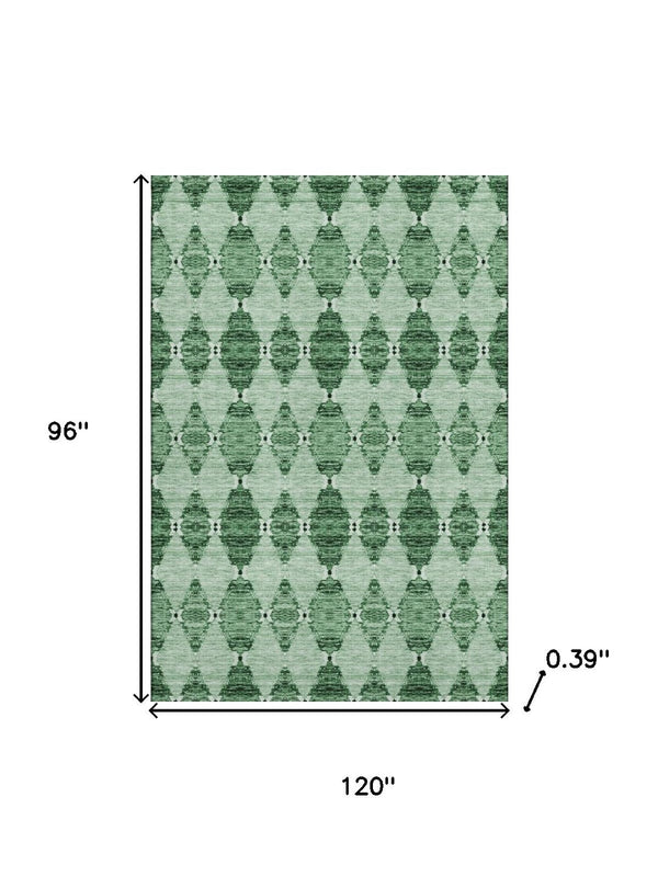 HomeRoots 8' X 10' Moroccan-Inspired Emerald & Ivory Area Rug - Washable, Stain Resistant, UV Protected Design 651140