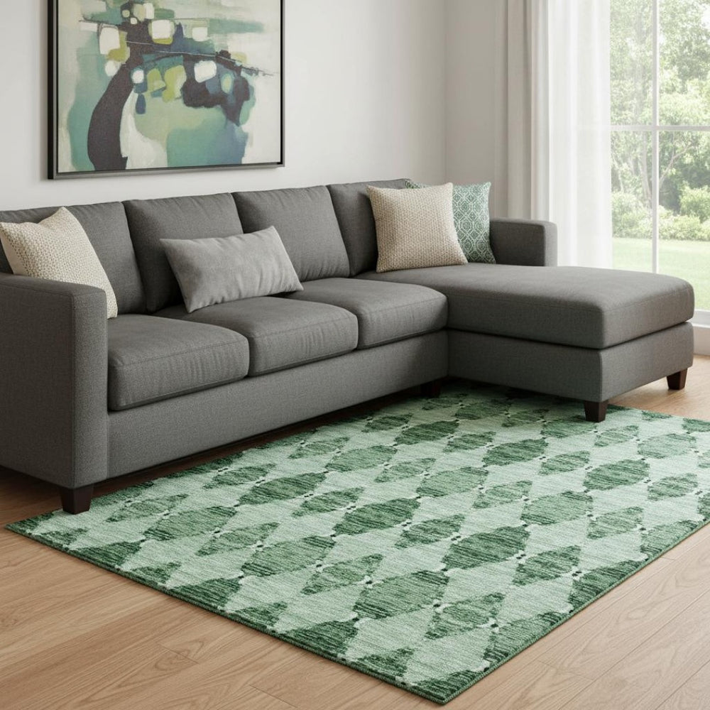 HomeRoots 8' X 10' Moroccan-Inspired Emerald & Ivory Area Rug - Washable, Stain Resistant, UV Protected Design 651140