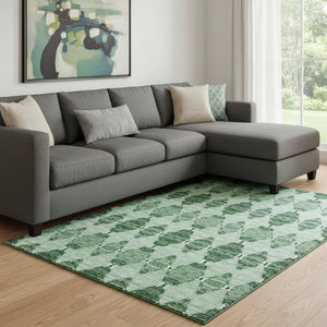 HomeRoots 8' X 10' Moroccan-Inspired Emerald & Ivory Area Rug - Washable, Stain Resistant, UV Protected Design 651140