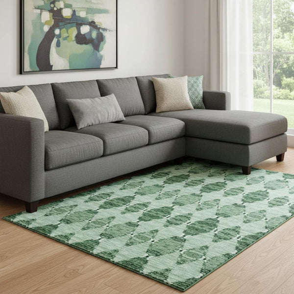 HomeRoots 8' X 10' Moroccan-Inspired Emerald & Ivory Area Rug - Washable, Stain Resistant, UV Protected Design 651140