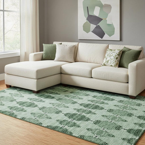 HomeRoots 9' X 12' Moroccan Area Rug in Emerald & Ivory – Washable, Stain-Resistant, UV Protected & Stylish! 651141
