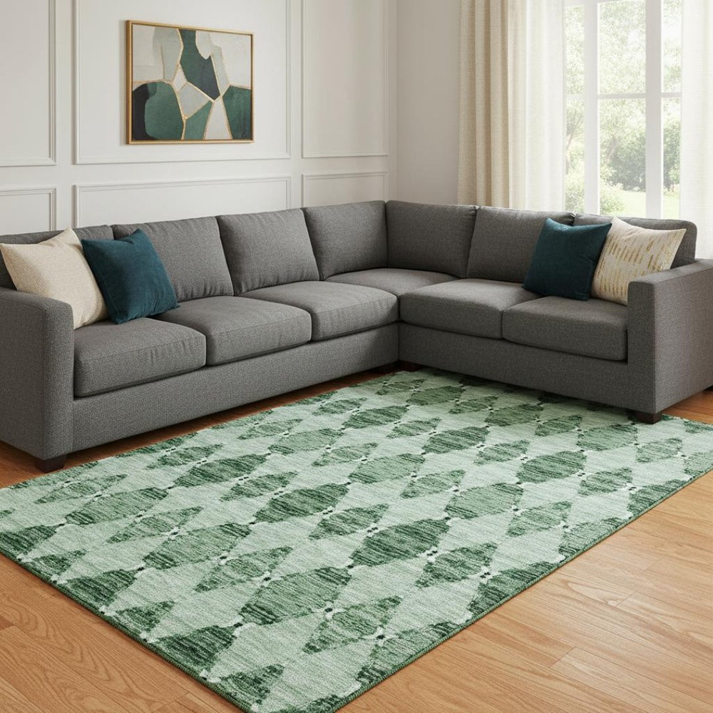 HomeRoots 10' X 14' Stunning Emerald and Ivory Moroccan Washable Area Rug with UV Protection for Homes 651142
