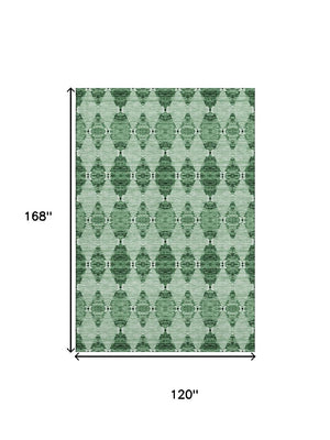 HomeRoots 10' X 14' Stunning Emerald and Ivory Moroccan Washable Area Rug with UV Protection for Homes 651142