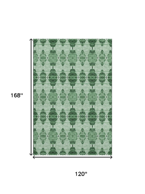 HomeRoots 10' X 14' Stunning Emerald and Ivory Moroccan Washable Area Rug with UV Protection for Homes 651142