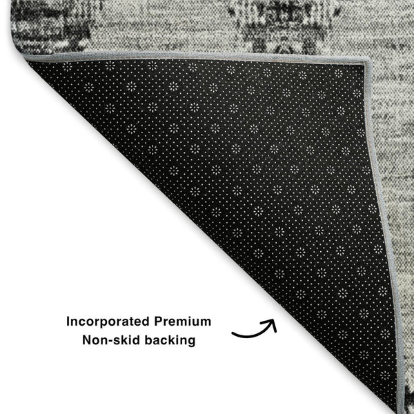 HomeRoots 5' X 8' Gray and Ivory Moroccan Washable Area Rug with UV Protection for Modern Homes and Families 651144