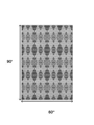 HomeRoots 5' X 8' Gray and Ivory Moroccan Washable Area Rug with UV Protection for Modern Homes and Families 651144