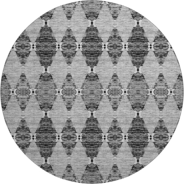 HomeRoots 8' Gray and Ivory Moroccan Round Rug - Washable, UV Protected, Stain Resistant for Busy Homes 651145