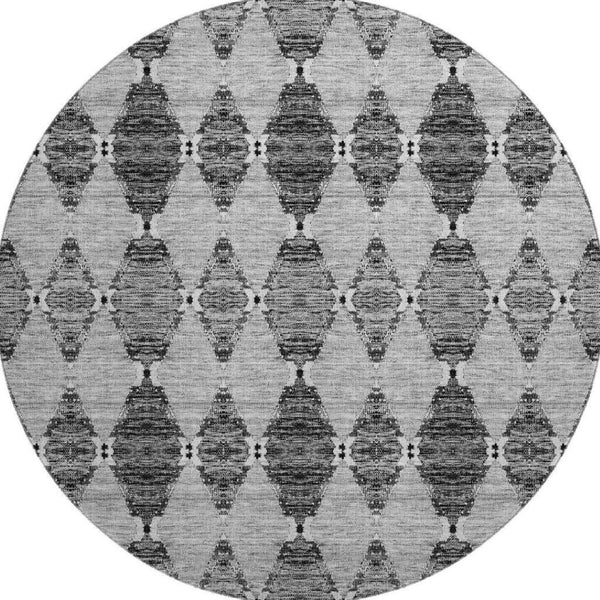 HomeRoots 8' Gray and Ivory Moroccan Round Rug - Washable, UV Protected, Stain Resistant for Busy Homes 651145