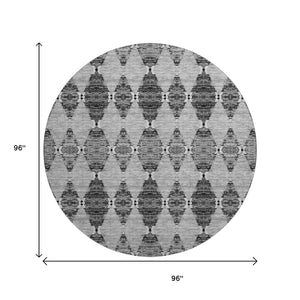 HomeRoots 8' Gray and Ivory Moroccan Round Rug - Washable, UV Protected, Stain Resistant for Busy Homes 651145