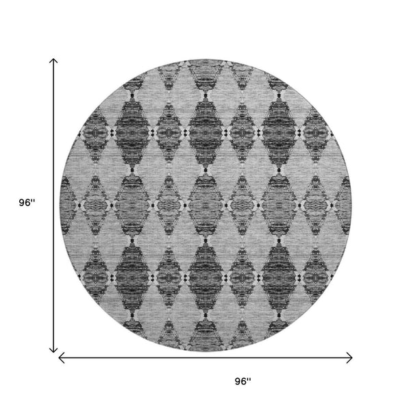 HomeRoots 8' Gray and Ivory Moroccan Round Rug - Washable, UV Protected, Stain Resistant for Busy Homes 651145