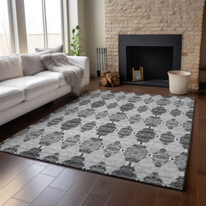 HomeRoots 8' X 10' Gray and Ivory Moroccan Washable Area Rug – Stylish, Durable, UV-Protected for Busy Homes 651146