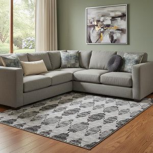 HomeRoots 8' X 10' Gray and Ivory Moroccan Washable Area Rug – Stylish, Durable, UV-Protected for Busy Homes 651146