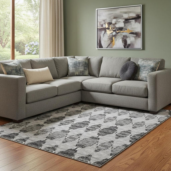 HomeRoots 8' X 10' Gray and Ivory Moroccan Washable Area Rug – Stylish, Durable, UV-Protected for Busy Homes 651146