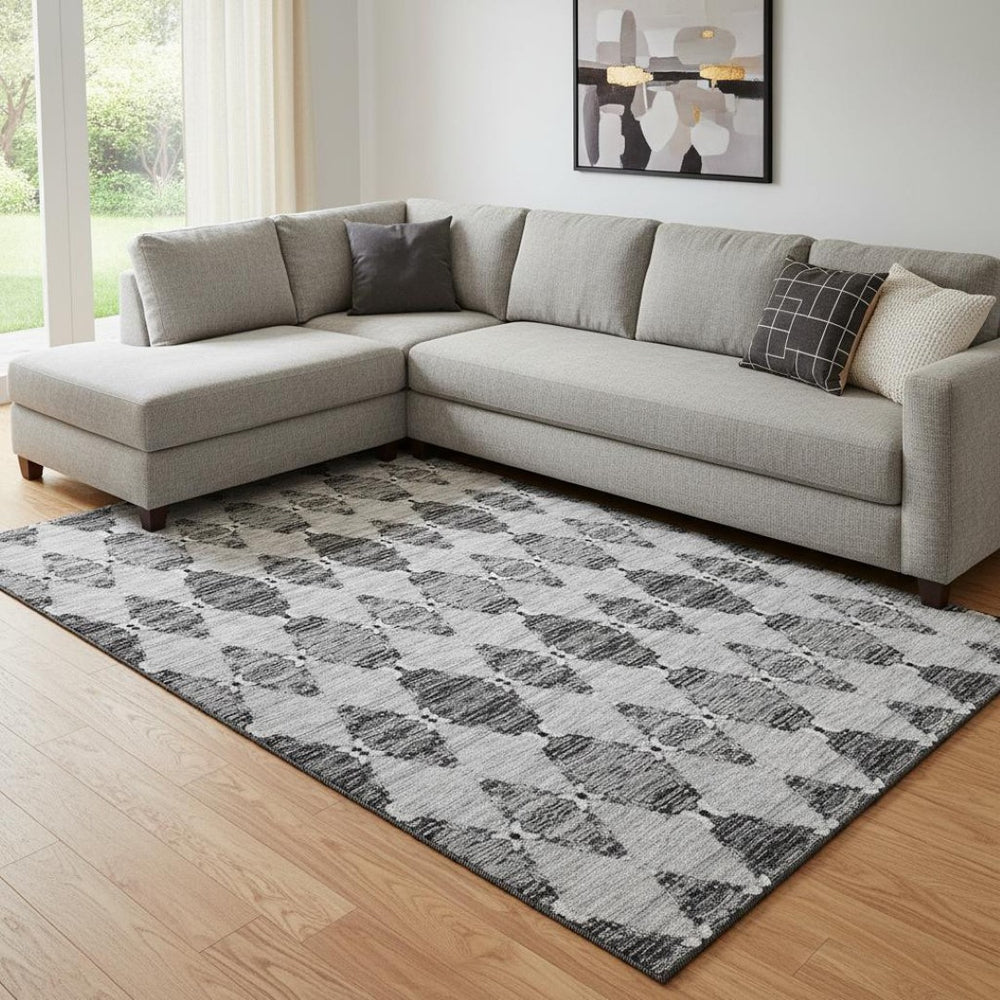 HomeRoots 10' X 14' Gray and Ivory Moroccan Washable Area Rug with UV Protection for Stylish, Easy Living Spaces 651148
