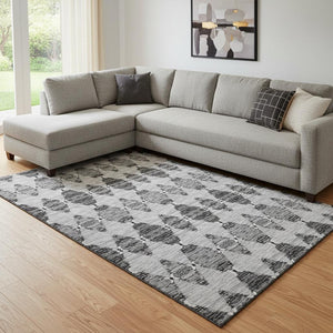 HomeRoots 10' X 14' Gray and Ivory Moroccan Washable Area Rug with UV Protection for Stylish, Easy Living Spaces 651148