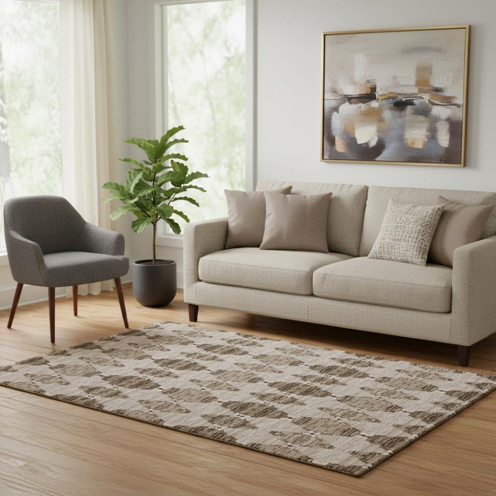 HomeRoots 5' X 8' Coffee & Ivory Moroccan Area Rug – Washable, UV-Protected, Stain-Resistant for Busy Homes 651150