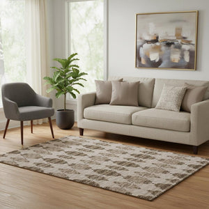 HomeRoots 5' X 8' Coffee & Ivory Moroccan Area Rug – Washable, UV-Protected, Stain-Resistant for Busy Homes 651150