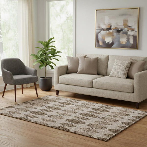 HomeRoots 5' X 8' Coffee & Ivory Moroccan Area Rug – Washable, UV-Protected, Stain-Resistant for Busy Homes 651150