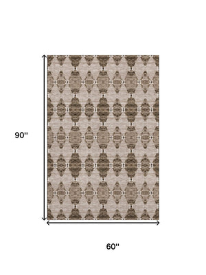 HomeRoots 5' X 8' Coffee & Ivory Moroccan Area Rug – Washable, UV-Protected, Stain-Resistant for Busy Homes 651150