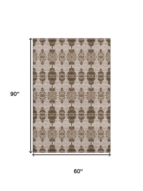 HomeRoots 5' X 8' Coffee & Ivory Moroccan Area Rug – Washable, UV-Protected, Stain-Resistant for Busy Homes 651150